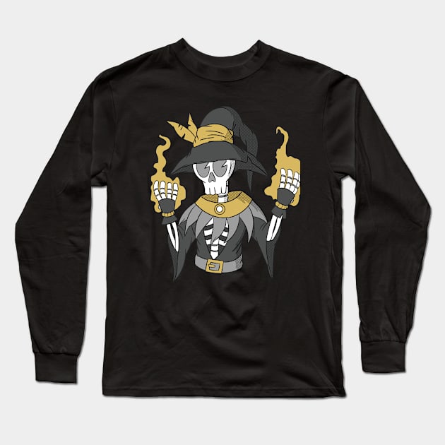 Old School Skeleton Wizard Long Sleeve T-Shirt by GoldenHorror